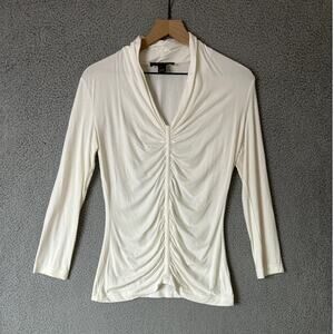 ST. JOHN Ruched Top Women Small Ivory Y2K Stretch Lightweight Career Work Office